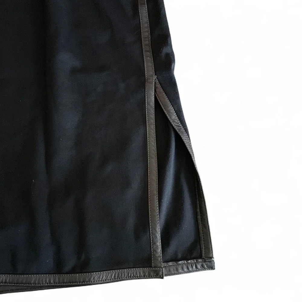 Black DKNY Wool Midi Office Siren Skirt Leather Trim Sz 2